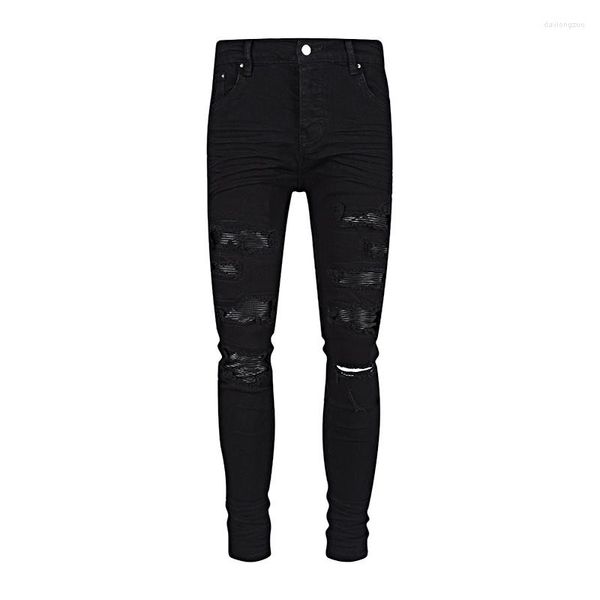 Jeans maschile 2023 Arrivo stile moda nero strappato cerotto slim trating pantaloni pantaloni pantaloni