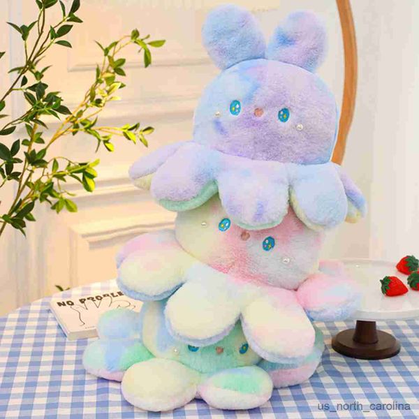 Animais de pelúcia de pelúcia Flip Flip Flip Octopus Rabbit Plush Toy Toy Fluffy Cosplay Animal Creative Plushie Kids Birthday Birthday Presente 25cm R230811