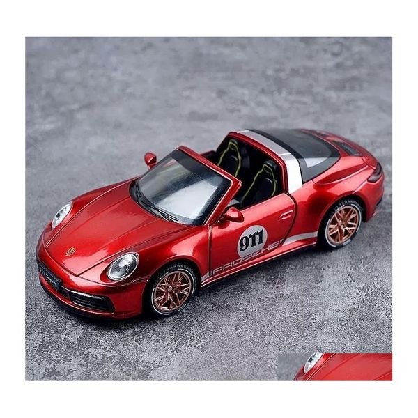 Diecast Model Cars 1 32 Porsche 911 917 Сплав сплав Миниатюрный Тарга Конвертируемый суперкар для детей Подарочный металлический автомобиль Kid Toys Boys D Dhybt