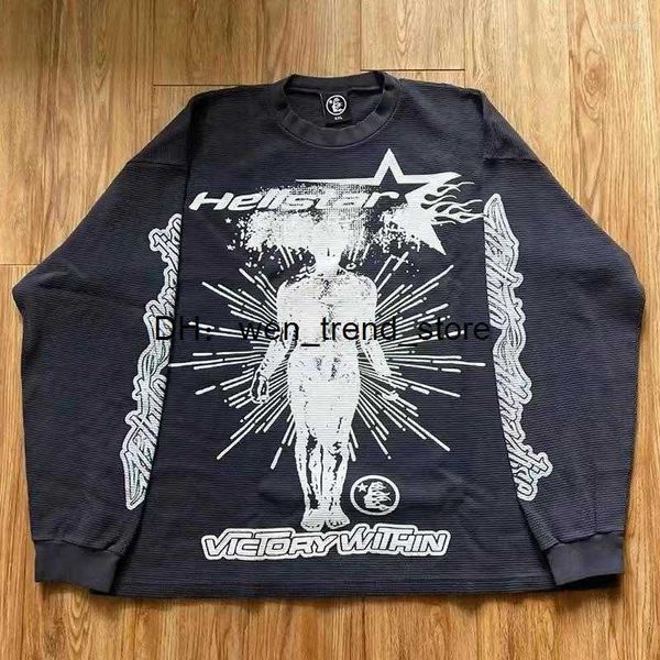 Herren T-Shirts 2023 Herbst Winter Hellstar T-Shirt High Street Cotton Letter Graffiti Print 1: 1 Männer Frauen Tops Vintage Langarm Tees Kleidung DFRA