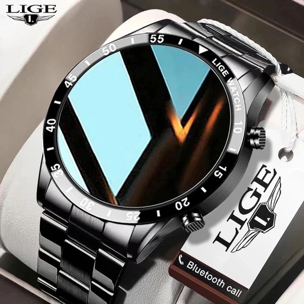 Braccialetti intelligenti pedometri lige full cerchio touch screen smart watch banda acciaio di lusso di lusso di lusso uomo impermeabile sport sport fitness smartwatch 230811