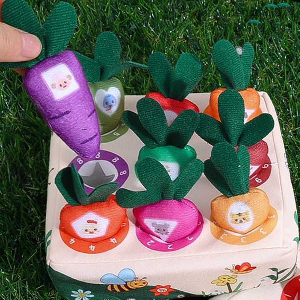 Pull Toys Carot Plush Plüsch gefülltes Spielzeug für frühkindliche Bildung Lernfarbspiele Karottenspielzeugentwicklung Latin und Mädchen Spielzeuggeschenke Z230814