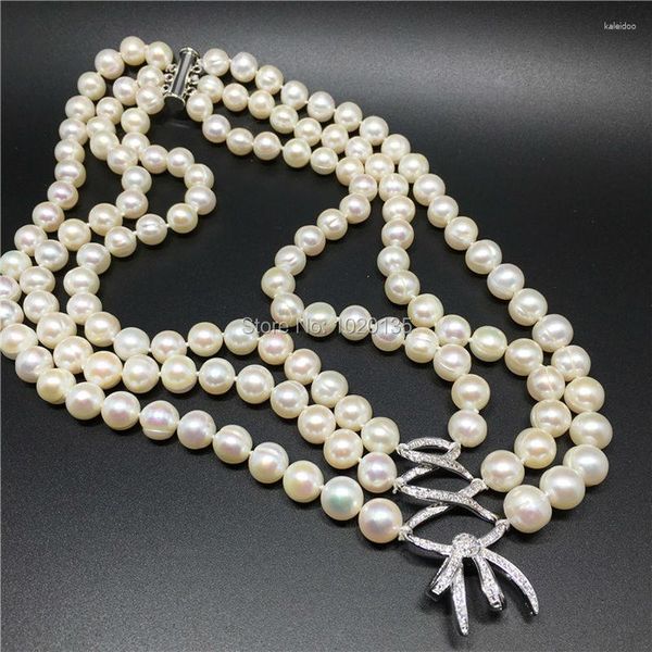 Ketten 3rows Süßwasserperlen weiß rund 8mm Halskette Armband 18-20 Zoll Großhandel Perlen Naturgeschenke Rabatt