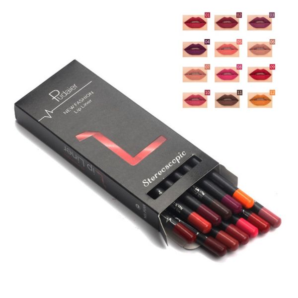 Make-up Pudaier Lipliner Sexy mattes wasserdichtes Lipliner-Stift-Set Langlebiger Lippenstift Lipliner Nude Contour Beauty-Tool 12 Farben/Set