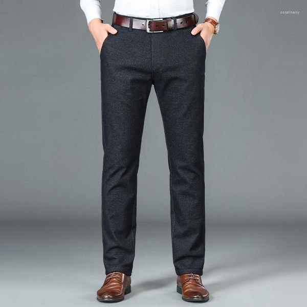 Мужские брюки повседневные сплошные прямые мужчины весенний цвет классический 2023 Бизнес -хаки мужской офис черный серый синий