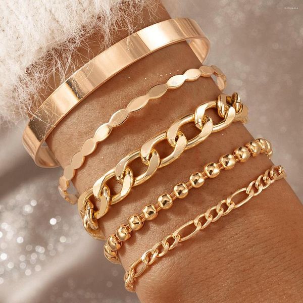 Charme Pulseiras Chunky Aço Inoxidável Cuban Link Pulseira Clássico Punk Pesado Jóias Personalidade Metal Simples Cadeia Pulseira de 5 peças