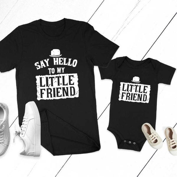 Passende Familien-Outfits „Hallo mein kleiner Freund“, passende Familien-Baby-T-Shirts, Outfits, lustige „Cotton And Me“-Kinder-T-Shirts für Babys