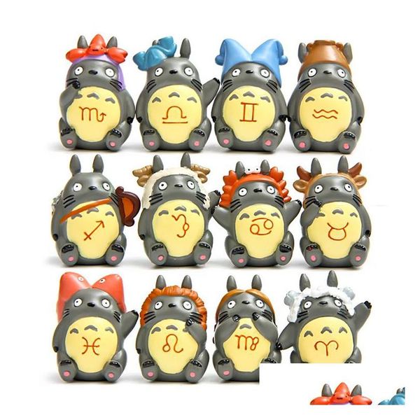 Jogos de cinema 12pcs Totoro Action figuras The Zodiac Mini figurinas resina brinquedos artwares de bolo Decorações de bolo de 4,2 cm/1,6 polegada de altura dhhsk