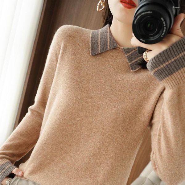 Kadın Sweaters Style Woman's Sonbahar Şaraplı Dönüşü Kapakları Kadın Drivover Uzun Kollu Moda Jumper Yün Örme