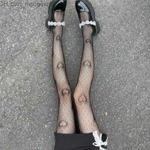 Носки чулотые женщины носки темные ретро -жаккардовые сетки трусики Love Black Silk China Rose Cross Brap Leopard Print Fashion Z230811