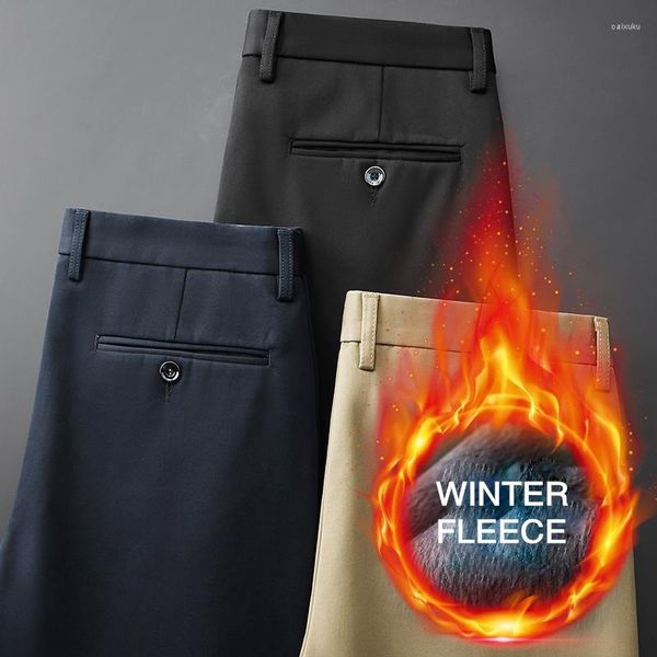 Мужские брюки Зимний флисовый теплый деловой костюм 2023 Мужчины умные повседневные классические прямые брюки Office Strim Fit Office