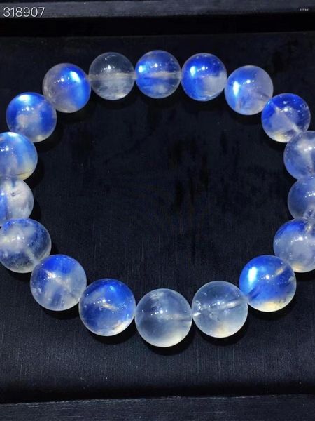 Strand natürlicher blau helles Mondstein klare runde Perlen Armband 11,7 mm Schmuck Frauen Stretch Crystal Fashion Stone