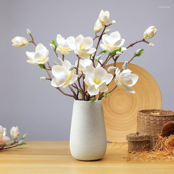 Dekoratif Çiçekler Ev Simülasyonu Yulan Manolya Çiçek Eva 3D Gerçek Touch Yapay Ikebana Sanat Dekoru 50 cm 3pcs 1 set