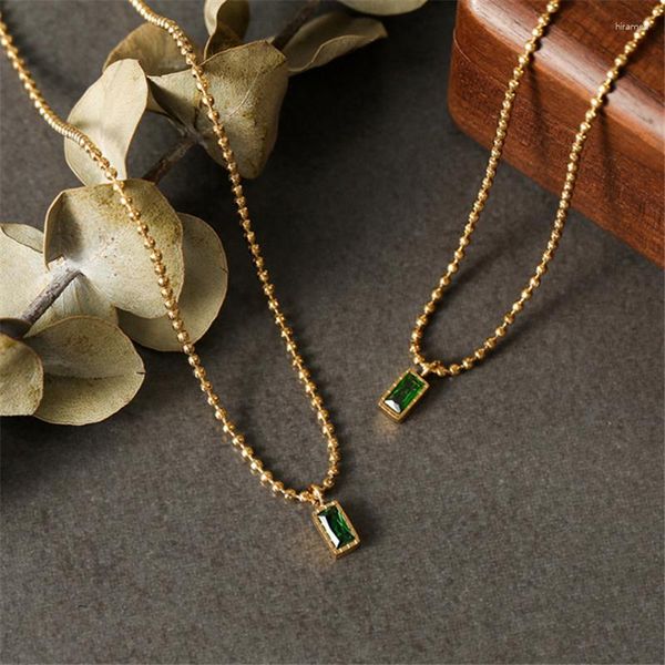 Anhänger Halsketten Grün Emerald Edelstahl plattiert 18k Gold Halskette für Frauen koreanische Mode Luxusschmuck Mädchen sexy Schlüsselbeutel Kette