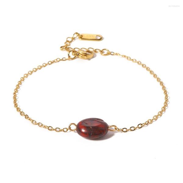 Braccialetti di fascino Bracciale in acciaio inossidabile in pietra naturale rosso vintage selvaggio per donne per donne gioielli con catene semplici