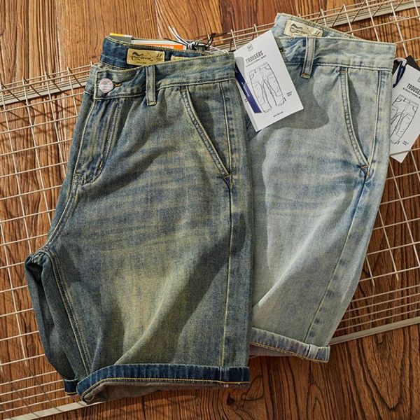 Herren Jeans Sommer Amerikaner Retro Cityboy Schwergewicht Denim Cargo Shorts Mode gewaschen