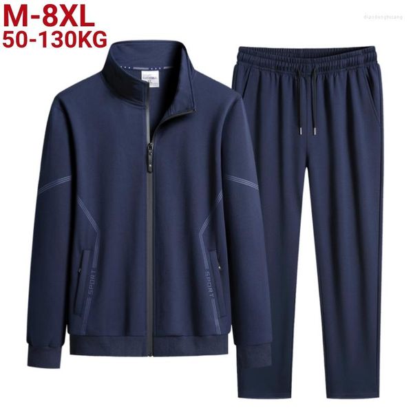 Мужские спортивные костюмы Spring Black BlueTrackSuit Мужчины плюс размер 8xl 7xl Streetwear Бейсбольная куртка 2 штука 2 куска бегуна наборы повседневного пота костюмы