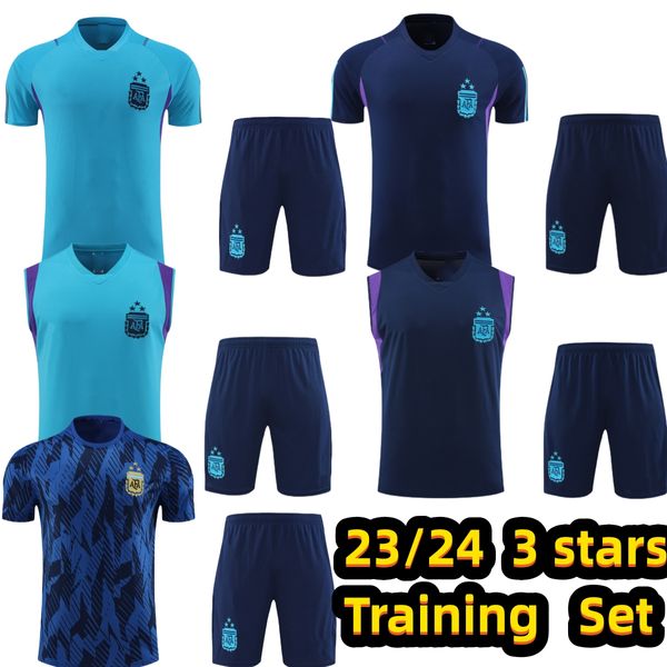 3-star Argentina 23 24 TRACKSUIT Maglia da allenamento manica corta da calcio MARADONA DI MARIA23/24 Set da uomo per bambini Maglie da calcio Set uniforme