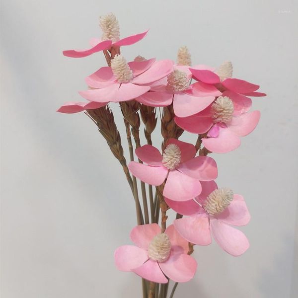 Fiori decorativi 10pcs/lotto Viole rosa bouquet secco fatto con trucioli di legno con teste di viola e orecchie di grano per decorazioni per la camera