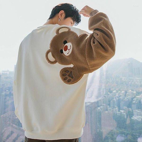 Erkek Hoodies 2023 Erkek Oyuncak Ayı Sweatshirt Sonbahar Peluş Peluş Kalın Siyah Kadın Küleyler O Boyun Kuzu Nakış Paltosu Uzun Kollu