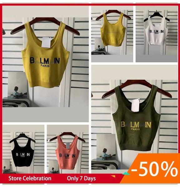 Damen sexy Modedruckbrief Strick Tanktops Luxusdesigner Sommer Häkelte Crop Top Tees Hemden geschnittene Camis Frau Pullover 2023 Stricken Clo