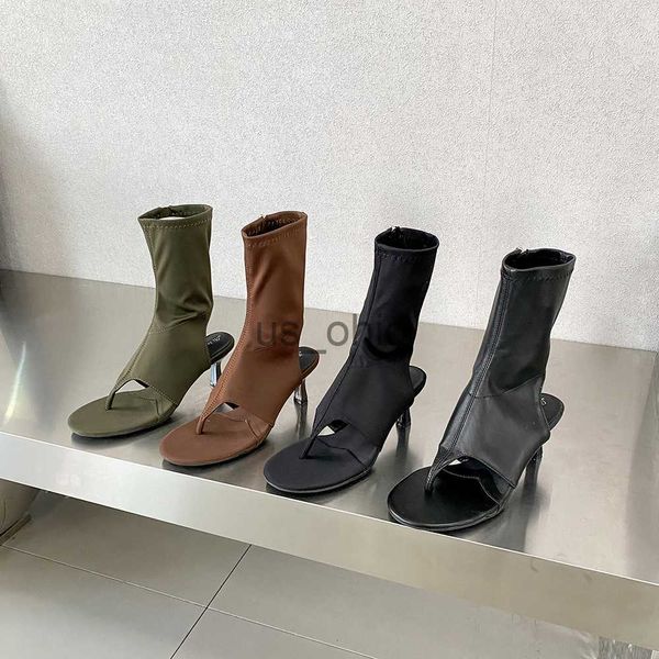 Boots Fashion Women Angle Boots Sock Botas Sexy Party Entchies Boties Тонкие высокие каблуки Черно -коричневый зеленый шпиля