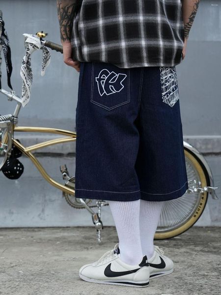 Herren Shorts Herren Lose Denim Sommer Streetwear lässig knielange Hip-Hop-Buchstaben Print Jeans besticktes weites Bein