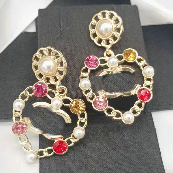 Orecchini di design placcati oro 18 carati moda ciondola lettere orecchino a bottone orecchini di diamanti orecchini di diamanti di marca di lusso gioielli da donna festa di nozze regalo di vacanze