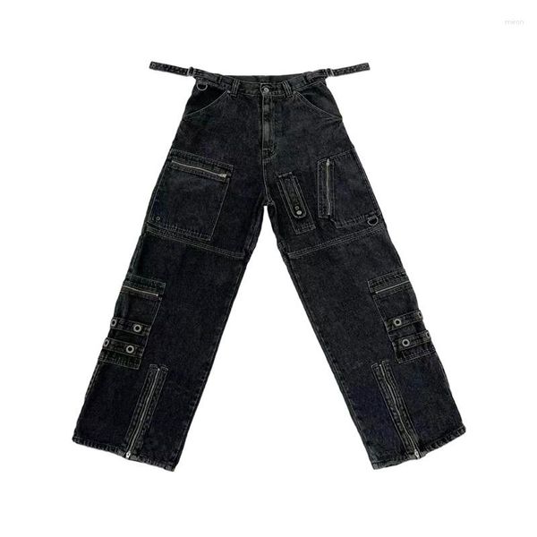 Jeans masculino pfnw sping outono chique silhueta de moda escura de moda reta decorar nicho de nicho calças jeans grossas 12a8106