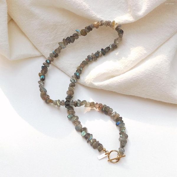 Подвески Lii ji Natural Labradorite Американский 14K Золотой ожерелье, украшения ручной работы ручной работы