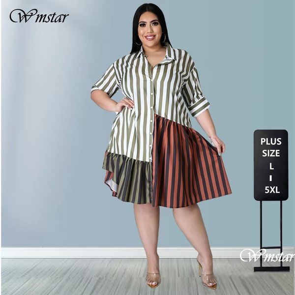 Basic Casual Kleider Plus Size Clothing für Frauen Kleid Großhandel Modelle Streetwear Patchwork Striped Office Dame Shirts Midi Drop 230811