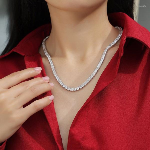 Цепи 925 Серебряная инкрустация принцесса Квадрат срезан бриллиантовые женские роскошные теннисные ожерелья