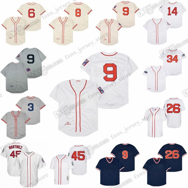 1946 Camisas de beisebol vintage Jimmie Foxx Johnny Pesky Ted Williams David Ortiz Wade Boggs Pedro Martinez