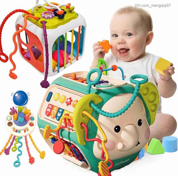 Pull Toys Baby Aktivität Würfel Montessori Sensor Kinderspielzeugform Sortierer 12 Jahre Pull String Montessori Bildungsspielzeug geschäftiger Board Z230814