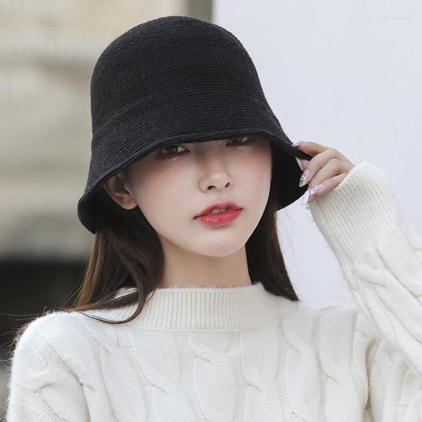 Berets Berets Alta Qualidade Cashmere WoolenCashmere Boina de Lã Puro Preto Chapéu de Pescador Chapéu para Mulheres Outono Inverno Quente Malha Panamá