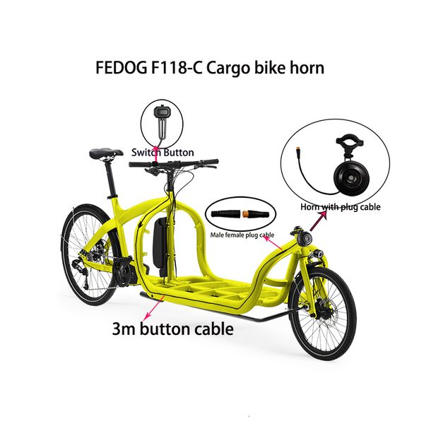 Велосипедные рога Fedog Bakfiet Horn Cargo Bell Electric Rechargable Bakfiets Супер громкие 15 -метровые кабель 230811