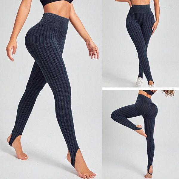 Aktive Hosen Yoga Leggings Frauen hohe Taille vertikal gestreifte Elastizität Sport Casual Strumpfhosen nahtloses gestricktes Fitness -Fitness -Training