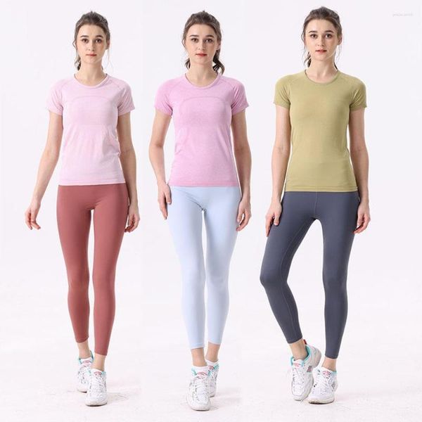 Camicie attive yoga top women sports short maniche corta t-shirt jogging stretto fitness veloce asciutto traspirato slim fit slit-sudore che vaga in palestra