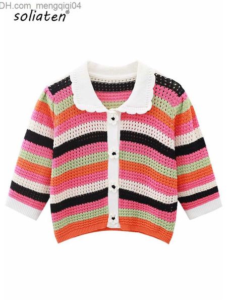 Kadın Sweaters 2023 S/S Moda Etnik Stil El Yapımı Sweater Kadınlar hırka kazak yüksek kaliteli jakard tasarımcısı V yaka kısa kollu ceket B-045 Z230811