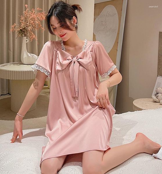 Kadınların Pijama Dantel Nightgown Kadınlar Nighty elbisesi yaz seksi geceleme samimi iç çamaşırı ipeksi saten ev kıyafetleri