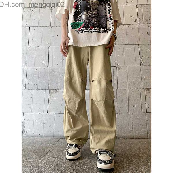 Calças masculinas 2023 Summer Men's Pants Wide Pernas Rush Rush Hand Boldled Feel Logo Hand Straight Tube Casual Pants Z230814