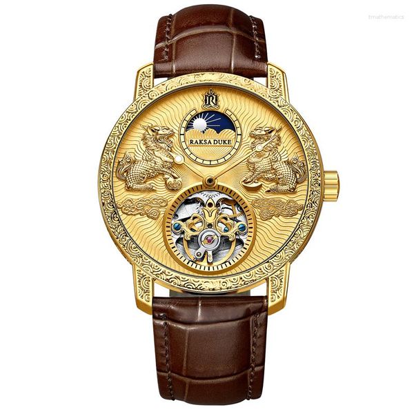 Нарученные часы Kirin Dial Fashion Royal Design Автоматические мужские часы Top Male Tourbillon Mechanical Skeleton Watch для мужчин