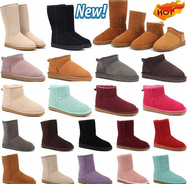 botas clássicas mulheres australianas quentes EUA GS 585401 Mini tornozelo botas austrália bailey inter cetim pele cheia fofa peluda fivela neve meio joelho botas Wgg