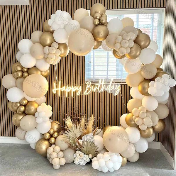 Decoração 120/155 peças balão rústico bege guirlanda ouro casamento decoração de aniversário areia branca globos cenário de chá de bebê