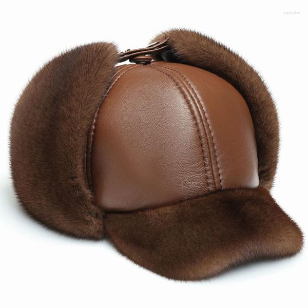 Top Caps Lüks unisex ushanka şapka, karışık pamuklu astar ile gerçek el yapımı beş renk siyah beyaz renk doğal