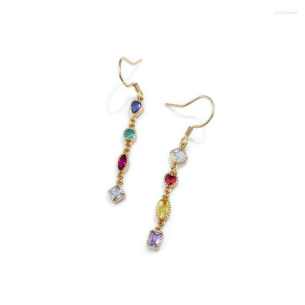 Orecchini a pennagliera goccia gemma multicolore 925 argento sterling lunghi perle di cristallo di zirconia cubica per donne