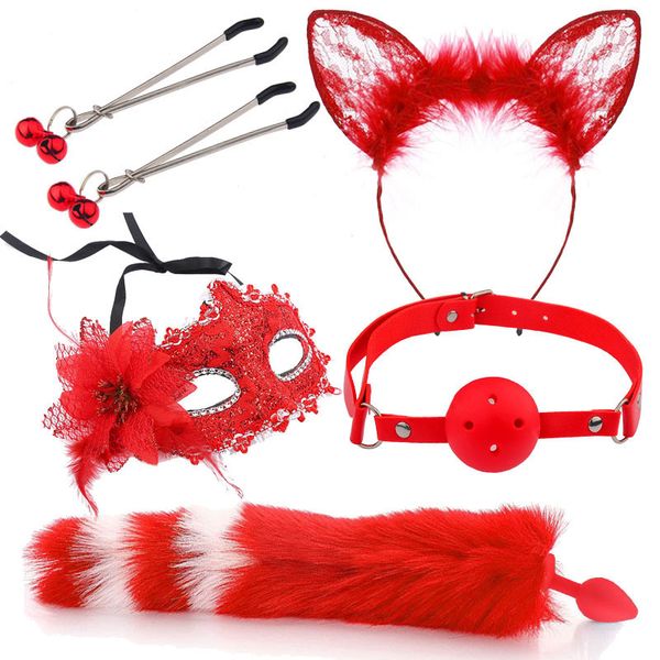 Анальные игрушки милый хвосточный штекер кошачий кошачий уши для повязки на головные повязки кляп Маска для взрослых игр соски.