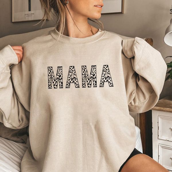 Mulheres Hoodies Moletons Leopard Imprimir Mama Moletom Cheetah para o Dia das Mães Mulheres Manga Longa Pulôver Presentes Mãe Casual Hoodie 230810