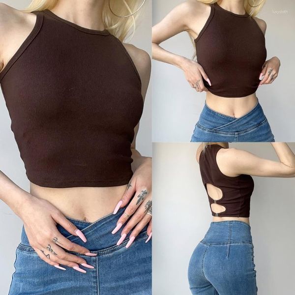 Kadın Tişörtleri Kadın Kolsuz Tanklar Top Hollow Out Camisole Sıska Örgü Sokak Giyim