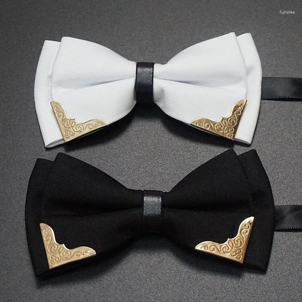 Yay bağları Erkekler katı siyah beyaz resmi elbise düğün bowties erkekler için kadın eğlence metal bling kelebek bowknot ziyafet kravat